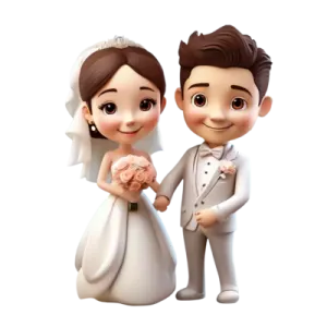 a bride and groom standing next to each other