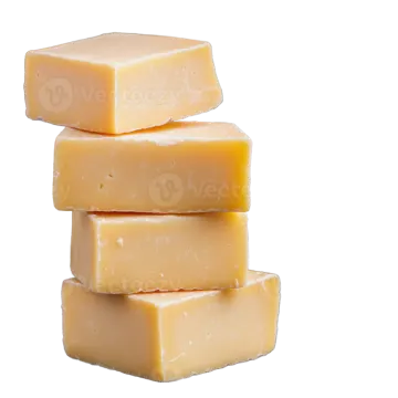 three pieces of cheese stacked on top of each other pieces