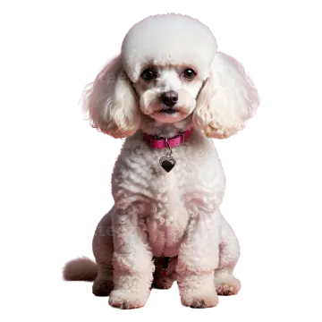 a small white poodle dog sitting on a white background