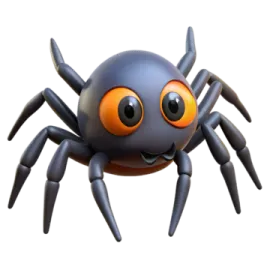 a black spider with orange eyes