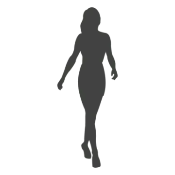 a silhouette of a woman walking on a white background