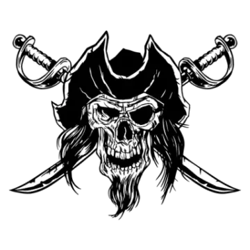 a black and white image of a pirate skull