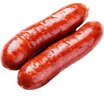 two sausages on a white background