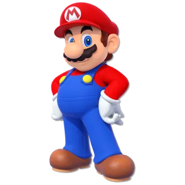 a cartoon character in a red hat and blue pants