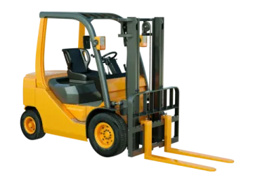 a yellow fork truck on a white background