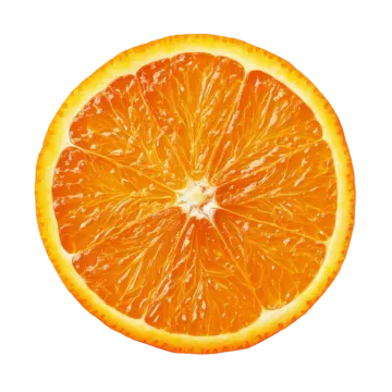 an orange cut in half on a white background