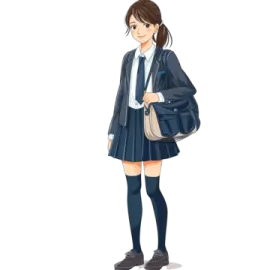 a girl in school uniform holding a bag
