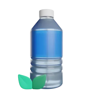 a bottle of water with a green leaf