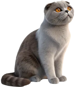 a gray cat with yellow eyes sitting down