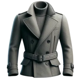a gray coat with a black belt