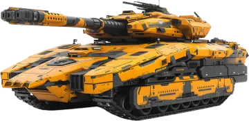 a yellow and black tank with a gun on top