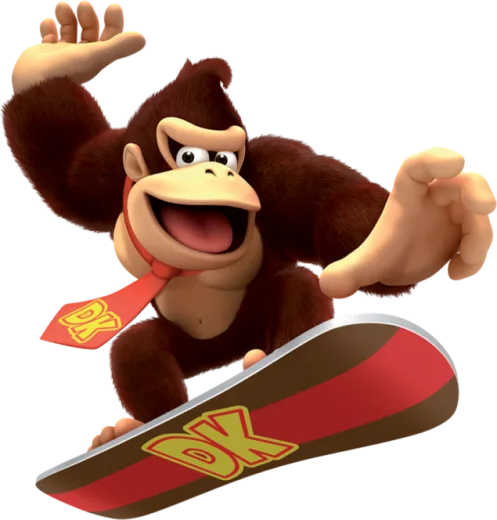 a cartoon monkey on a snowboard
