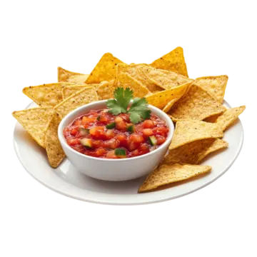 a white plate with chips and salsa salsa