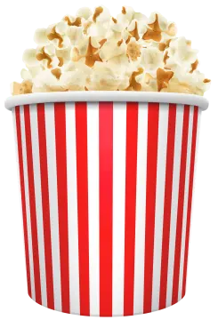 a red and white striped popcorn bucket