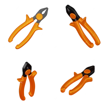 a set of orange pliers with black handles
