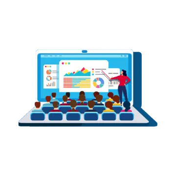 a laptop with an image of people working on it