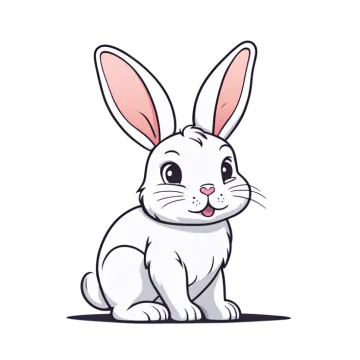 a white rabbit with pink ears sitting on the ground