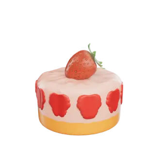 a strawberry on top of a white cake