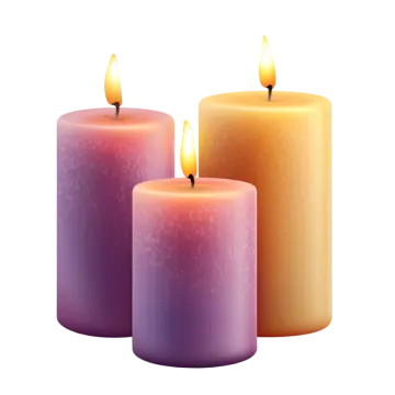 three candles on a white background