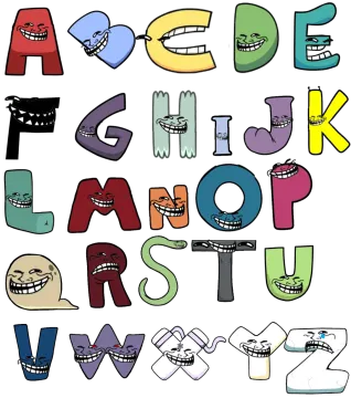 a set of cartoon letters with faces and mouths