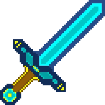 a pixel style sword with a blue and yellow blade