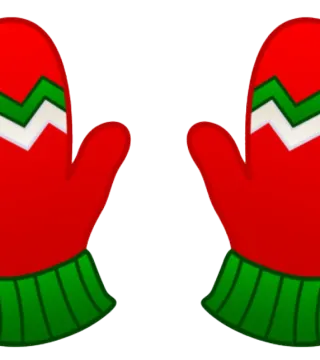 a pair of red gloves with green mits