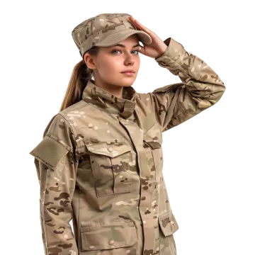 a woman in a military uniform sal her hat