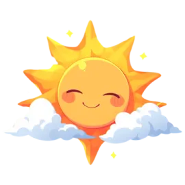 a smiling sun in the sky with clouds