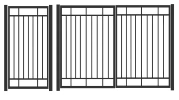 a black and white illustration of a metal gate