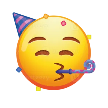 a smiley face with a party hat and streamers