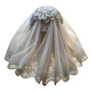 a white veil with lace on it