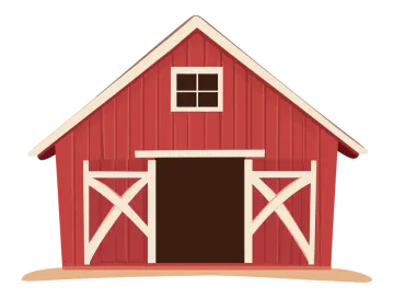a red barn with an open door