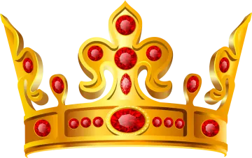 a gold crown with red stones