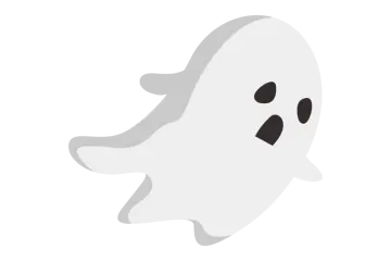a white ghost with black eyes
