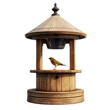 a wooden bird feeder on a white background