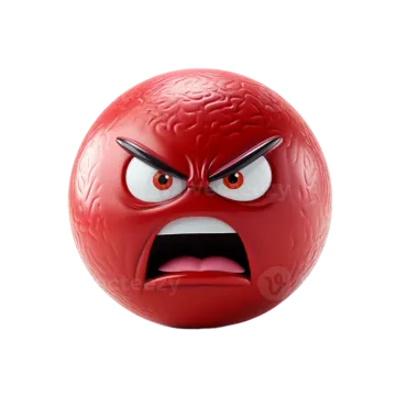 a red ball with an angry face on it