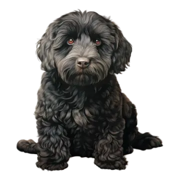 a painting of a black dog with red eyes
