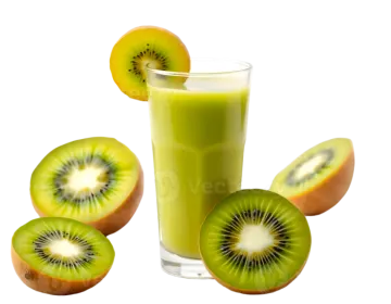 a glass of green smoothie with sliced kiwia
