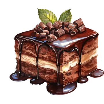 a piece of cake with chocolate and mint leaves