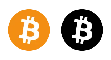 the bitcoin logo is shown in black and orange