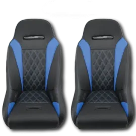 a pair of blue and black car seat covers