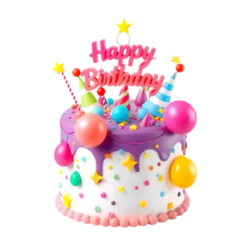 a birthday cake with candles and balloons on it