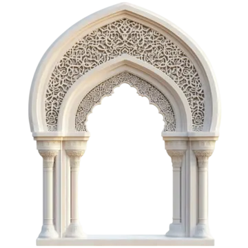 a white arch with carvings on it