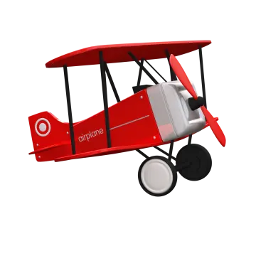 a small red airplane on a white background