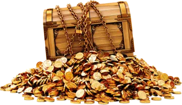 a wooden chest filled with gold coins