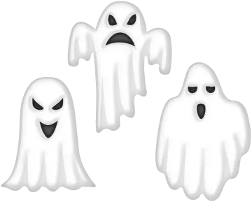 three white ghosts on a white background