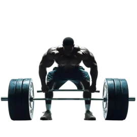 a man squats on a barbell