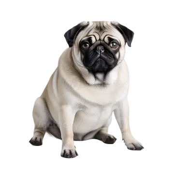 a pug dog sitting down on the floor