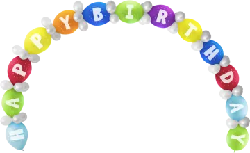 a birthday arch with balloons and the word happy