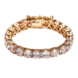 a gold bracelet with clear crystals